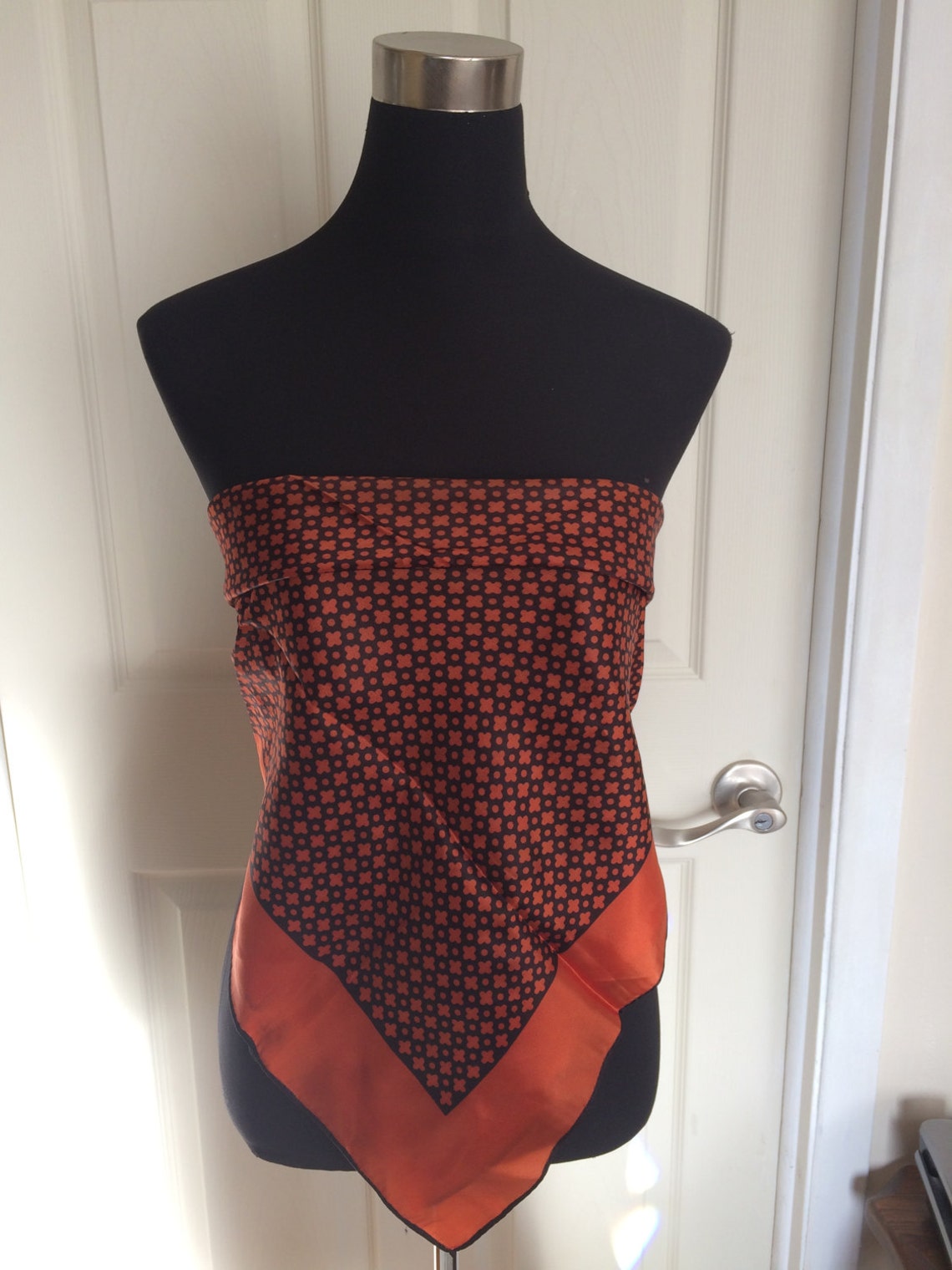 Vintage Silk Scarf in Burnt Orange and Brown Color FREE Etsy