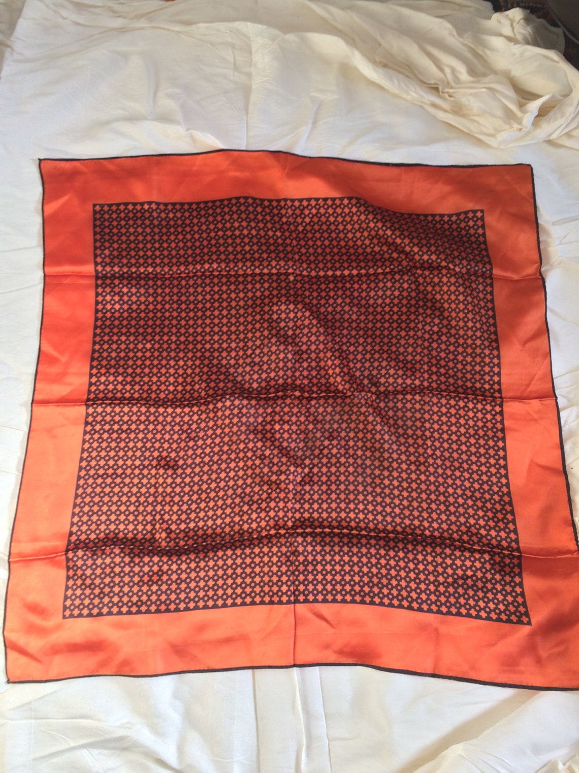 Vintage Silk Scarf in Burnt Orange and Brown Color FREE Etsy