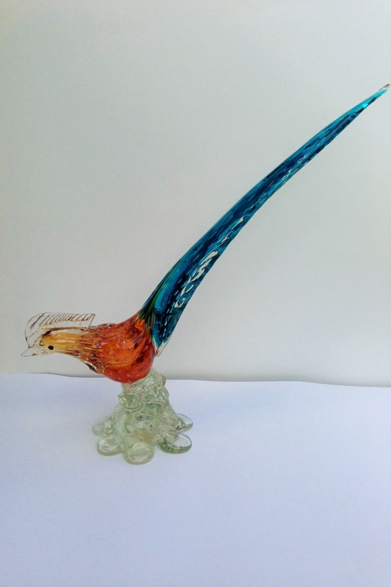 Oiseau Vénitien De Verre De Murano Du Paradis Faisan Dans La Turquoise Et Lambre Figurine Doiseau Verre De Bullicante Bulles Commandées Verre
