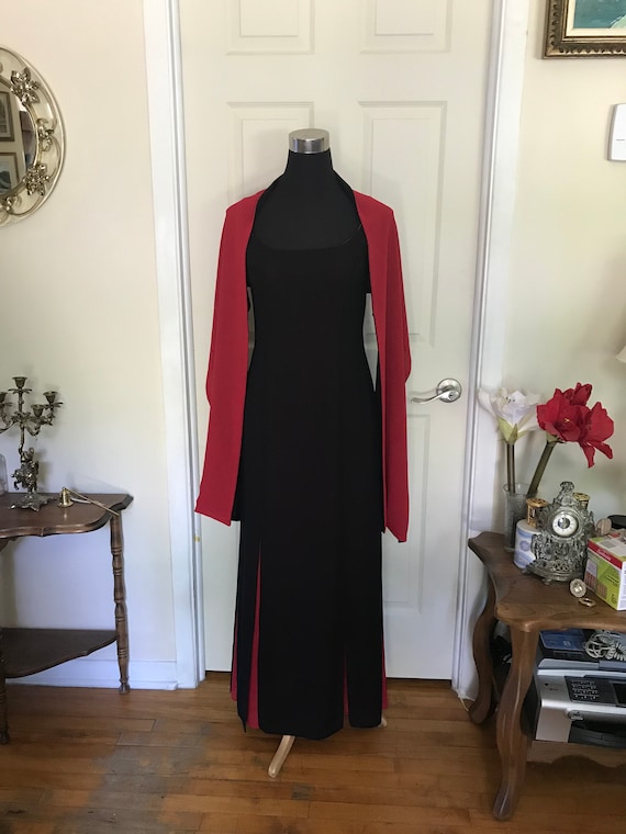 Vintage Algo Long Black and Red Dress with Spaghet