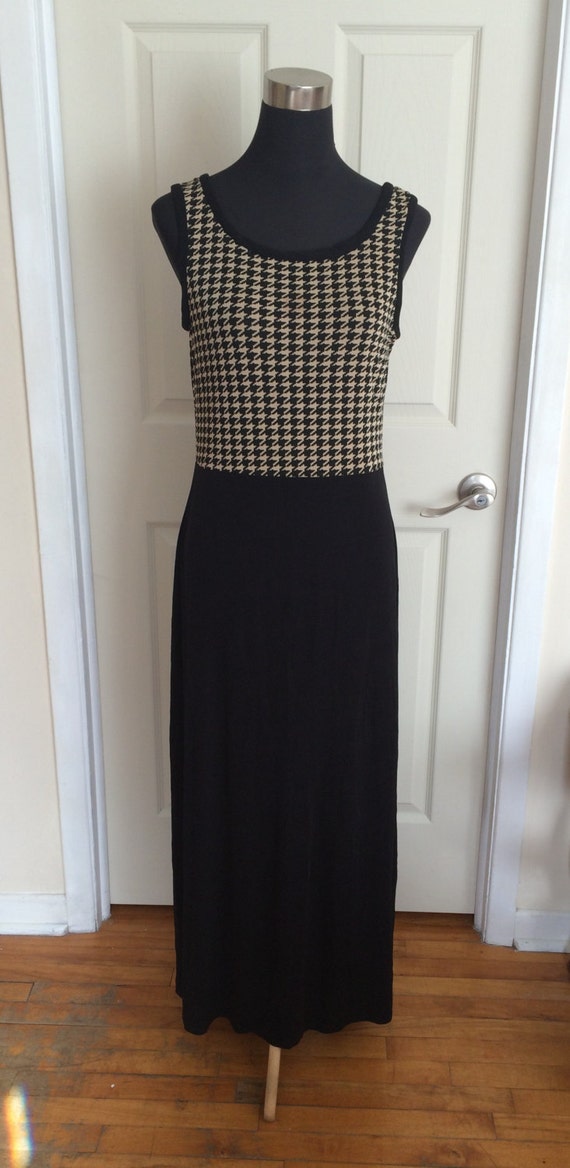 Vintage Long Black and White Dress Houndstooth  Pa