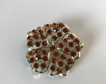 Vintage Amber Rhinestone Filigree Five Petal Flower Brooch | Pin | Mother of Bride