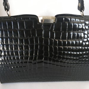 1960's Vintage Black Leather Kelly Style Bag by Normandie - Etsy