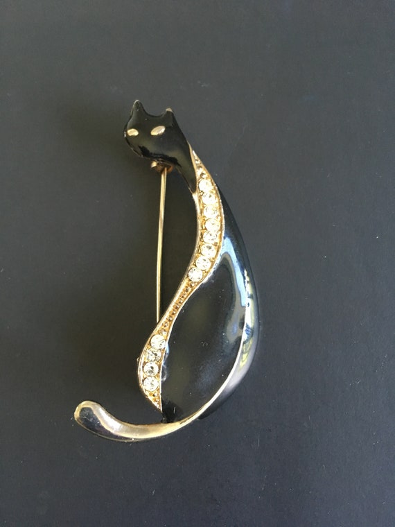 Vintage Sleek and Cool Black Cat Enamel and Clear 