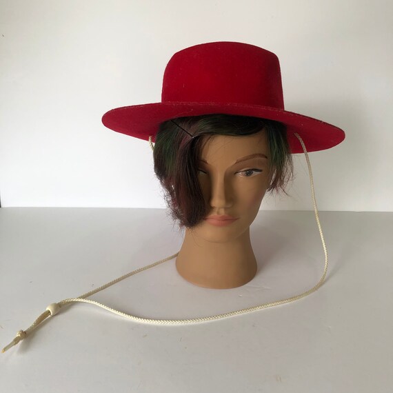 Vintage Red Velvet Hat Cow Boy Hat, Size Small Hat 20