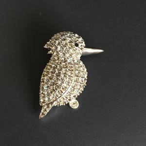 Spectacular Bird of Paradise Kingfisher Rhinestone and Silvertone Brooch Figural Bird Pin image 1