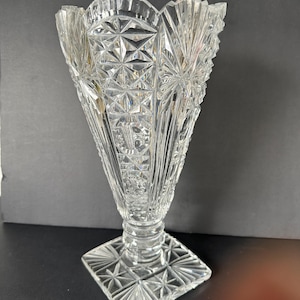 Vintage 12" Tall American Brilliant Cut Crystal Trumpet Vase, Crystal Vase, Large Crystal Vase, Footed Vase, Cut Crystal Vase