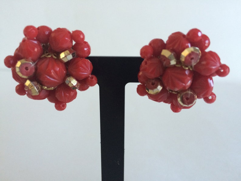 Vintage Red Beaded Clip on Earrings Made in West Germany Etsy