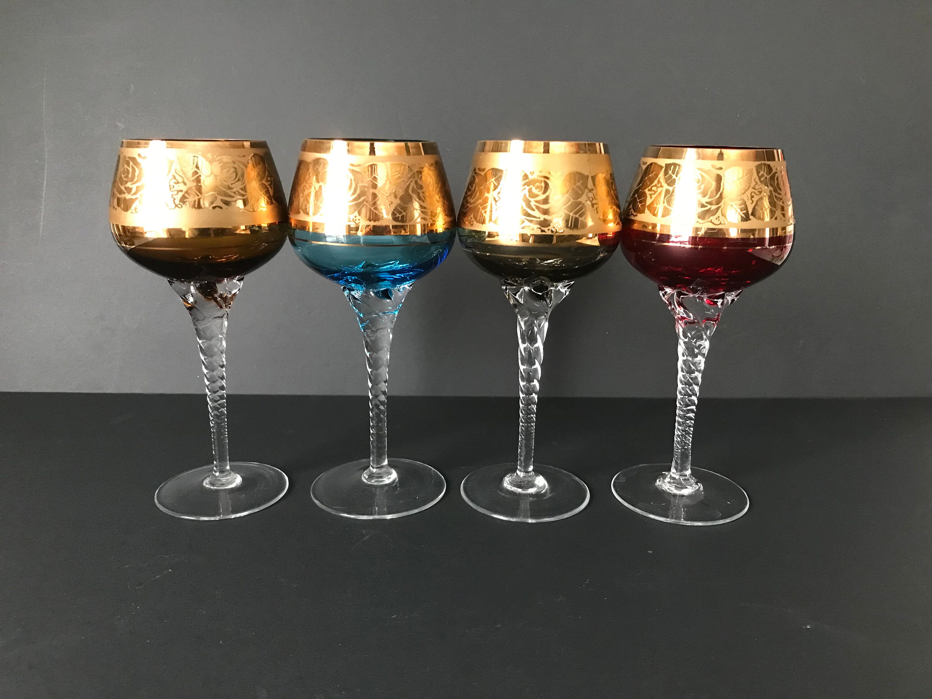 Unique Hand Made Wine Glasses Wood Stem with Turquoise Inlay Signed