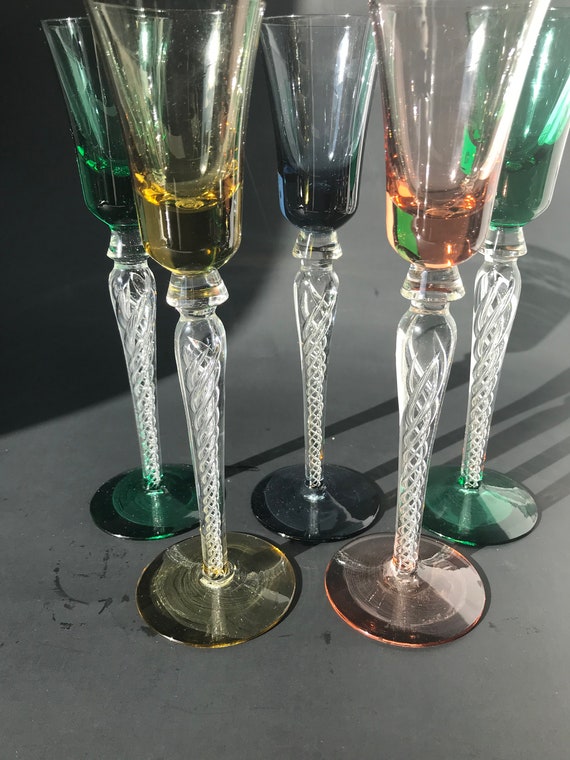 Crystal Port Wine Cordials Sherry Glasses with Air Bubble in Stem