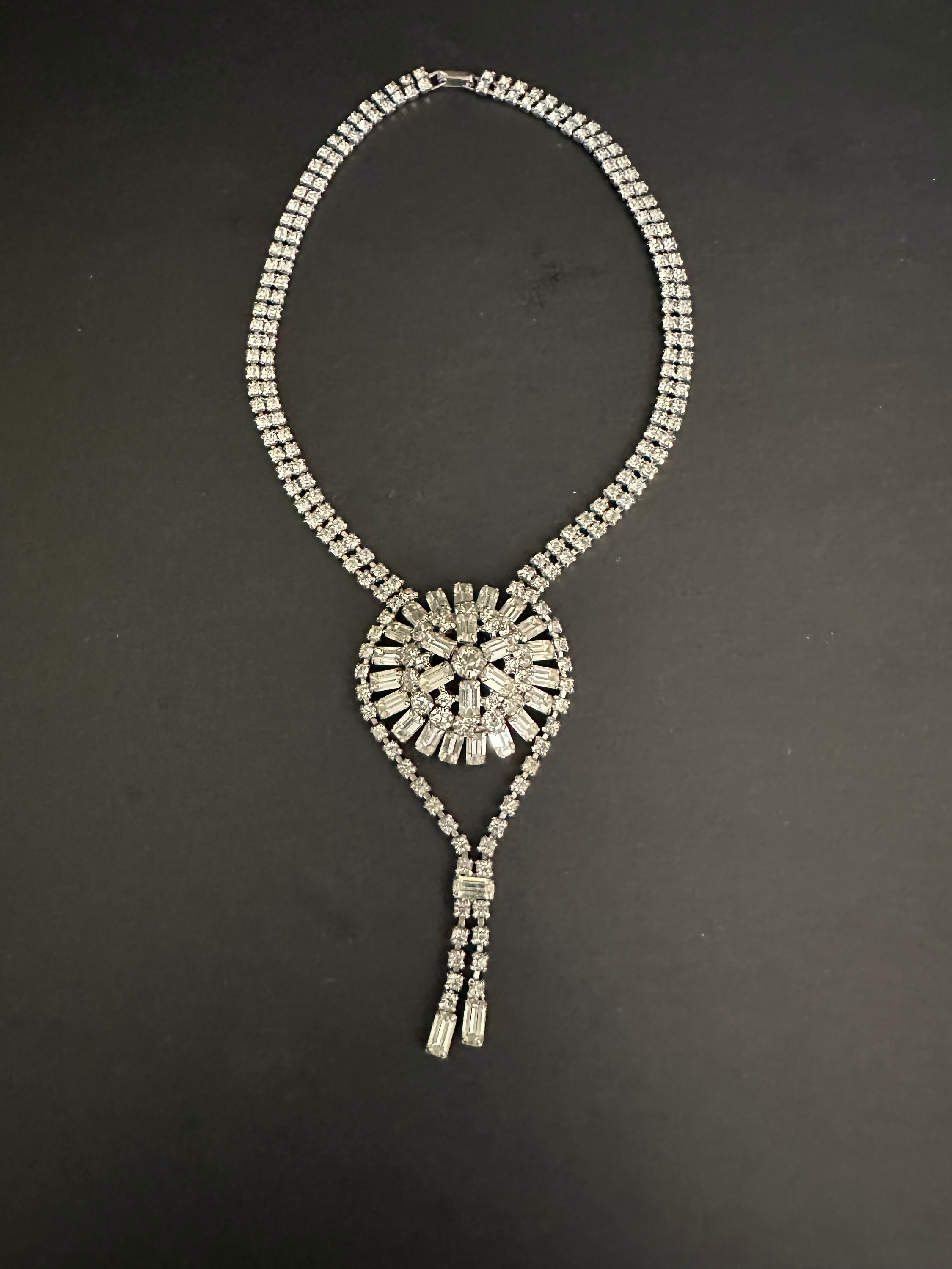 ★BABYLCLUB ★JEWEL CHOCKER T Jayflex Sterling Silver Rhinestone Chocker Necklace & Dangle