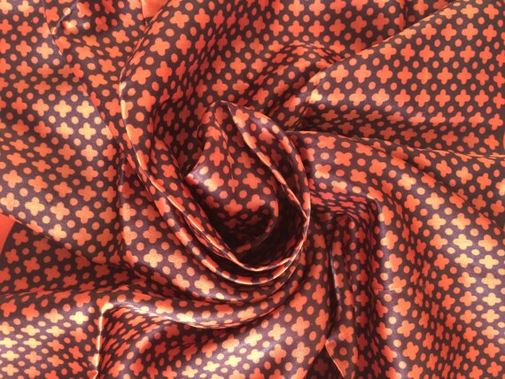 Vintage Silk Scarf in Burnt Orange and Brown Colo… - image 1