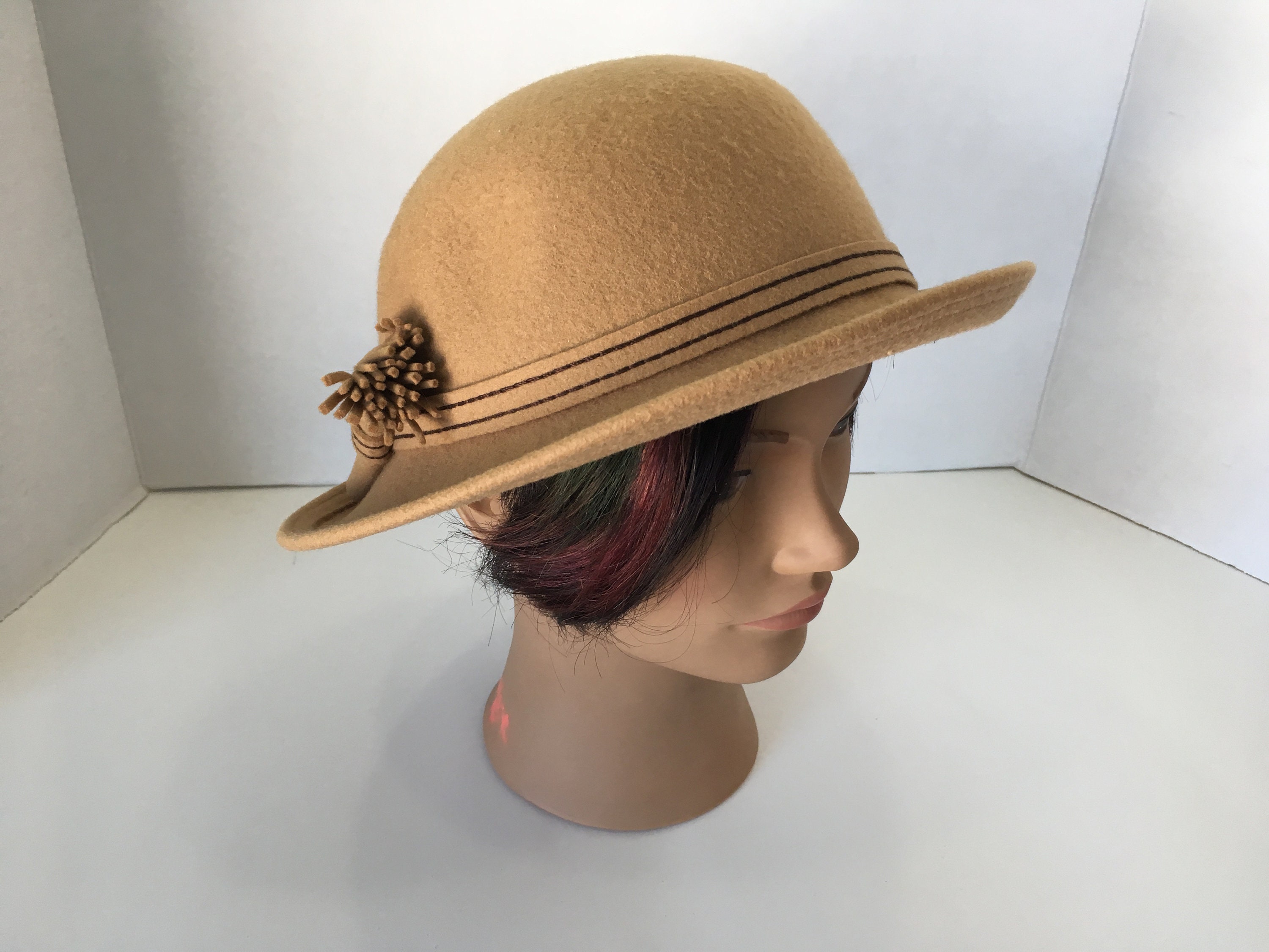 Wool Doeskin Bowler Hat in a Camel 