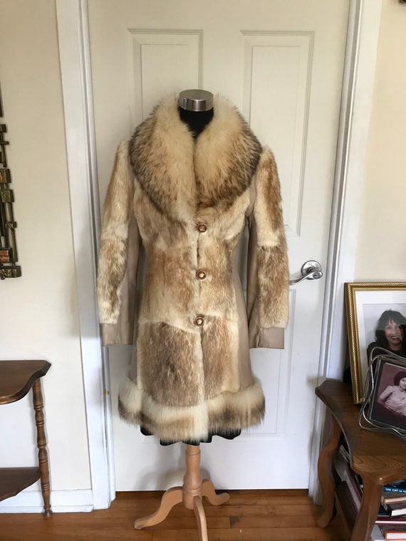 Vintage Genuine Leather Coat Trimmed With Arctic M