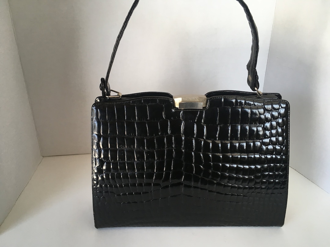 1960's Vintage Black Leather Kelly Style Bag by Normandie - Etsy