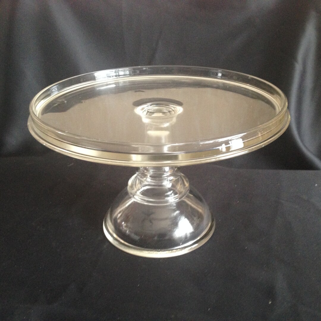 EAPG Victorian Vaseline Glass Cake Stand, Pedestal Glass Bake Shop