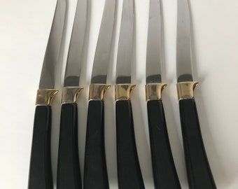 Vintage GLO-HILL of Canada Gold'n & Ebony 1950's Steakmates Knives