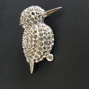 Spectacular Bird of Paradise Kingfisher Rhinestone and Silvertone Brooch Figural Bird Pin image 6