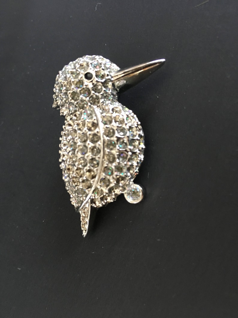 Spectacular Bird of Paradise Kingfisher Rhinestone and Silvertone Brooch Figural Bird Pin image 6