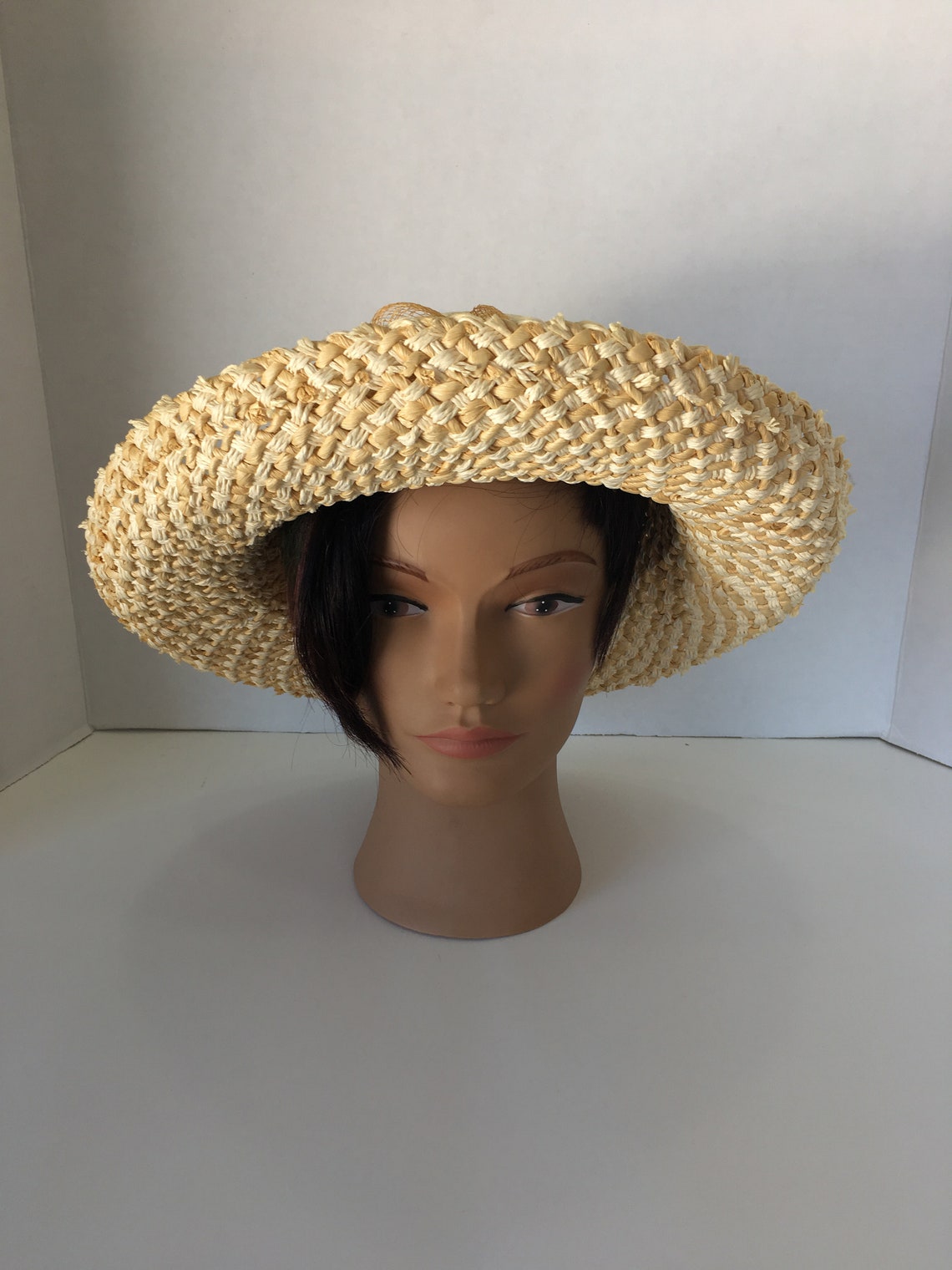 Vintage Straw Hat Natural Fiber Raffia Women's Rolled Brim - Etsy