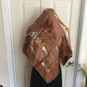 Vintage Equestrian Silk Scarf Equestrian Fox Hunt Scarf Mid Century Haute Couture -  Hunting Scene Scarf - Hand Rolled Edges