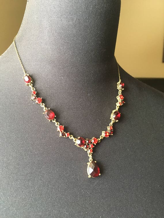 Ruby Red Crystal Necklace, Signed Avon, Vintage R… - image 3