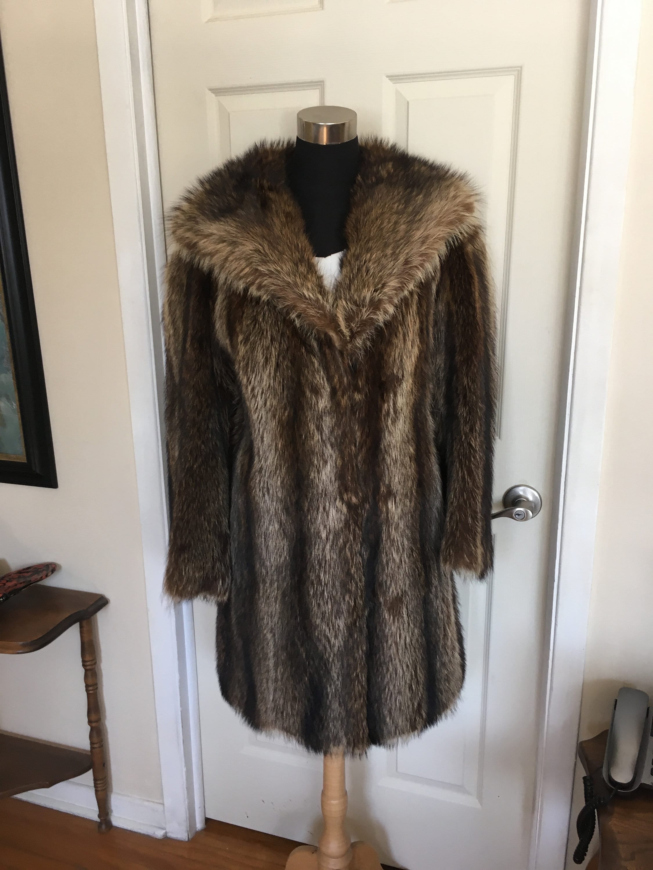 Vintage Raccoon Coat Raccoon Fur Coat Full Length Fur Coat Size L Etsy Canada