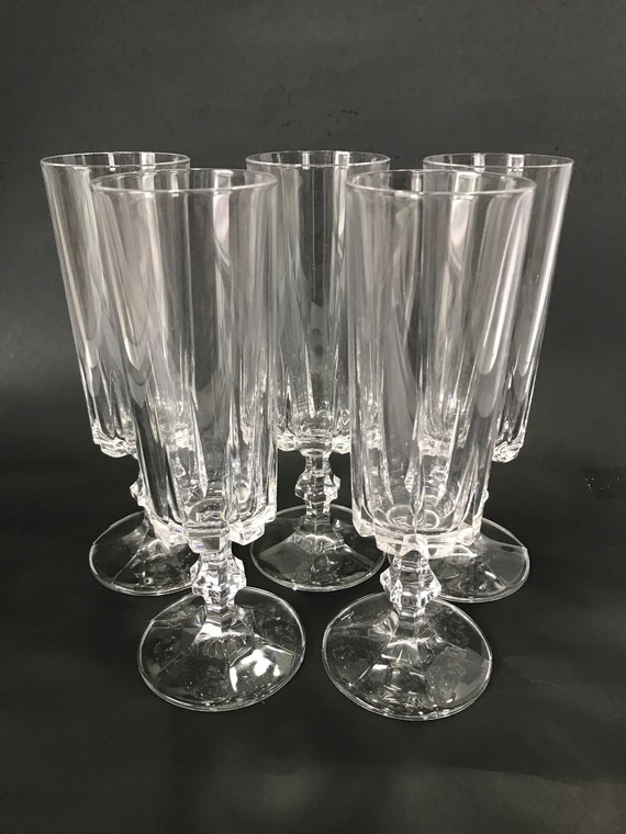 Set of 4 Vintage Vertical Cut Elegant Crystal CordialLiqueurShot Glasses with Wafer Stem