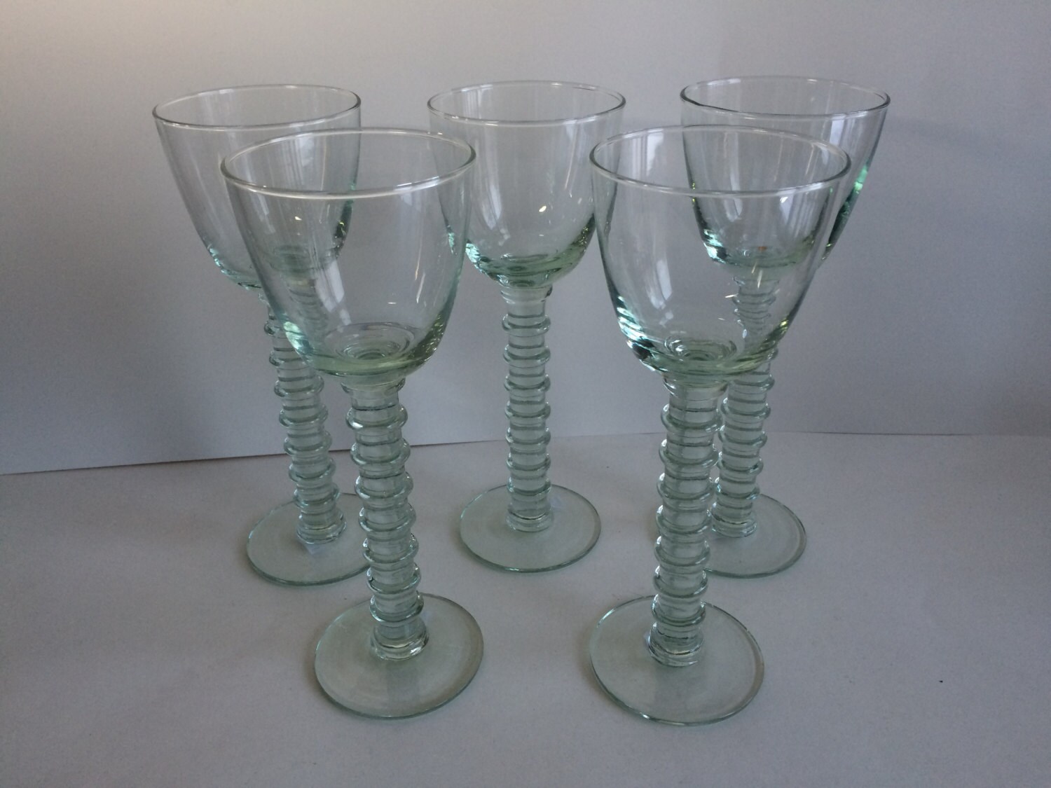 Set of 5 Vintage Pale Green Tall Wine Glasses with Multi Wafer Etsy