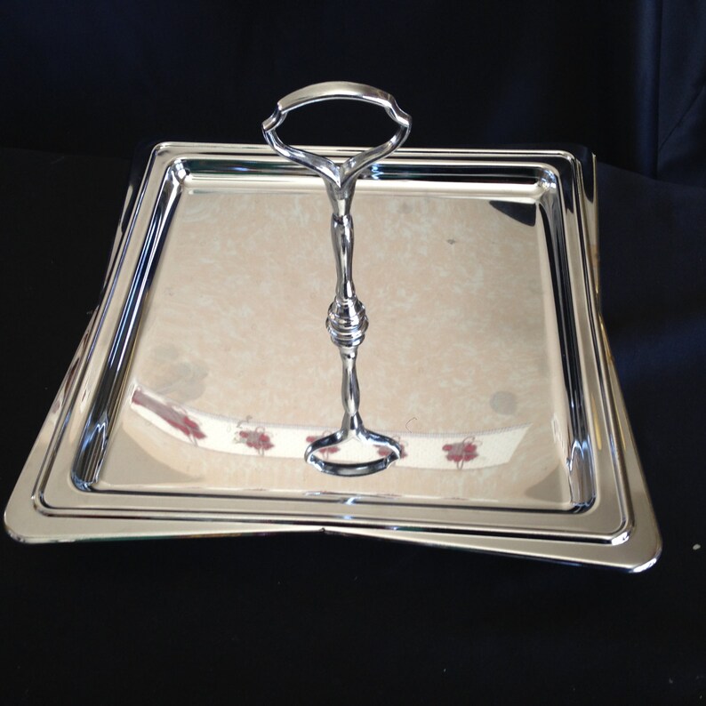 Chrome Footed Serving Tray with Centered Handle Etsy