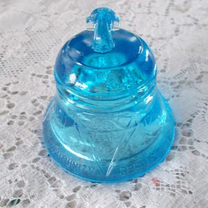 1986 Telephone Pioneers Of America 75th Anniversary Blue Glass Paperweight Bell System Era