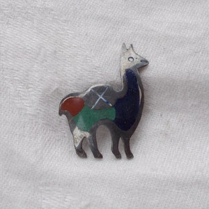 TJN 950 Sterling Silver LLama Pin Pendant Composite Turquoise Brooch
