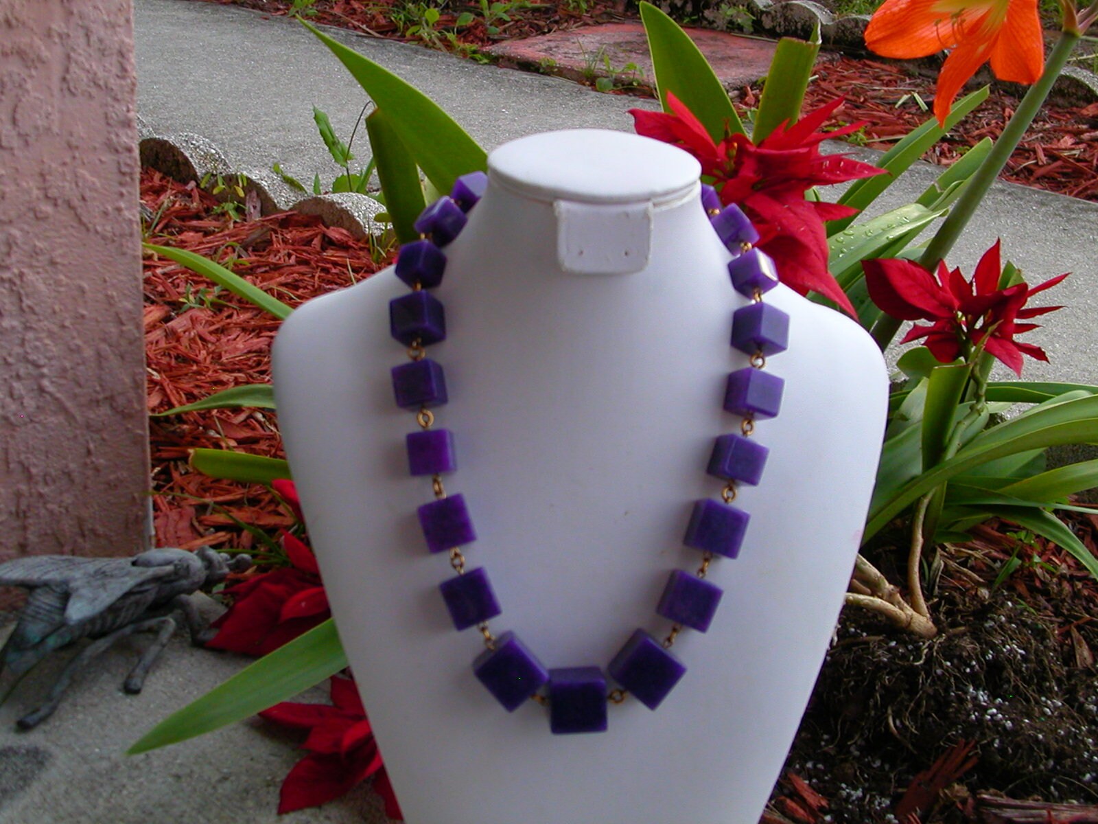 KENNETH JAY LANE Purple Cube Necklace 20" Chunky Square