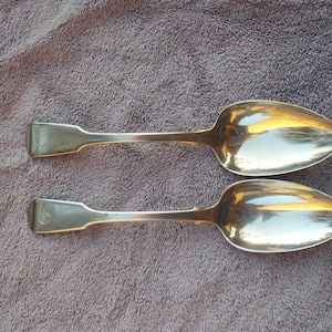 Pair 1822 English King George IV Sterling Silver Serving Basting Spoons London JM