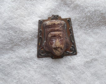Doris Mexico Copper Silver & Pottery Bust Pendant