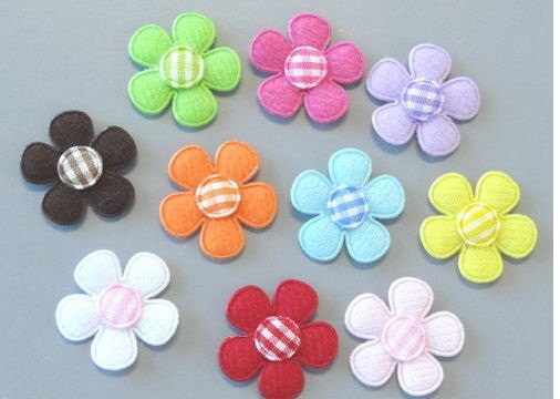60pc x 1" Many Color Padded Felt Spring Flower Appliques w/Gingham Center ST526M