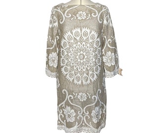 Beautiful lace cream & tan flower dress by Jo Jr Dallas