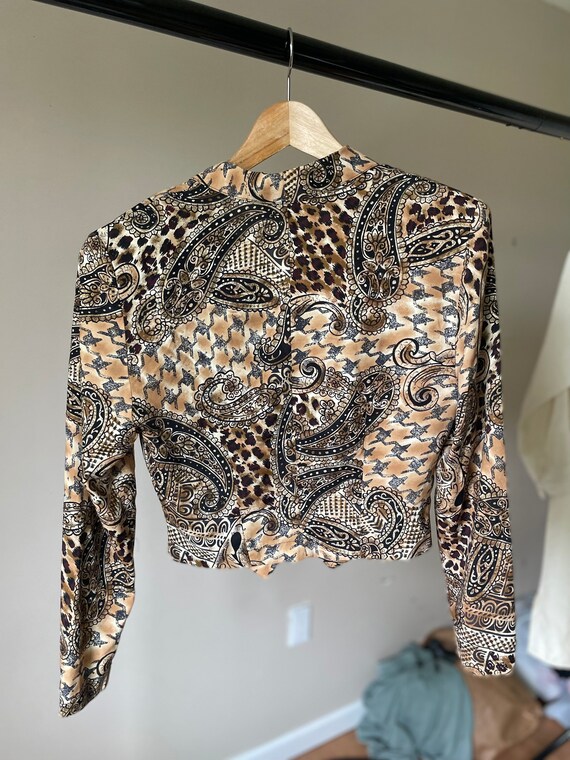 90s cropped fitted blazer animal leopard paisley … - image 7