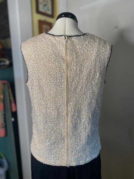 Joseph Magnin cream sequin beaded top - image 7