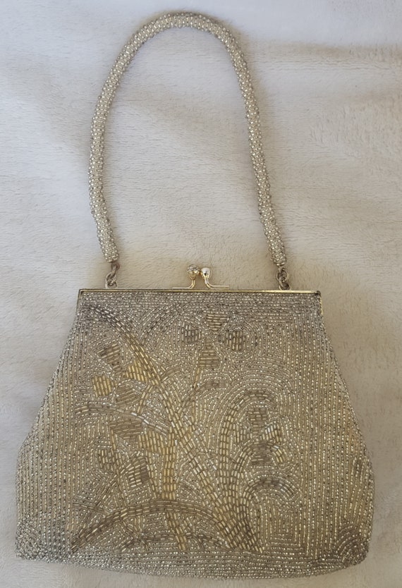 Super Cute Vintage 1960's Silver Beaded Purse with Floral | Etsy