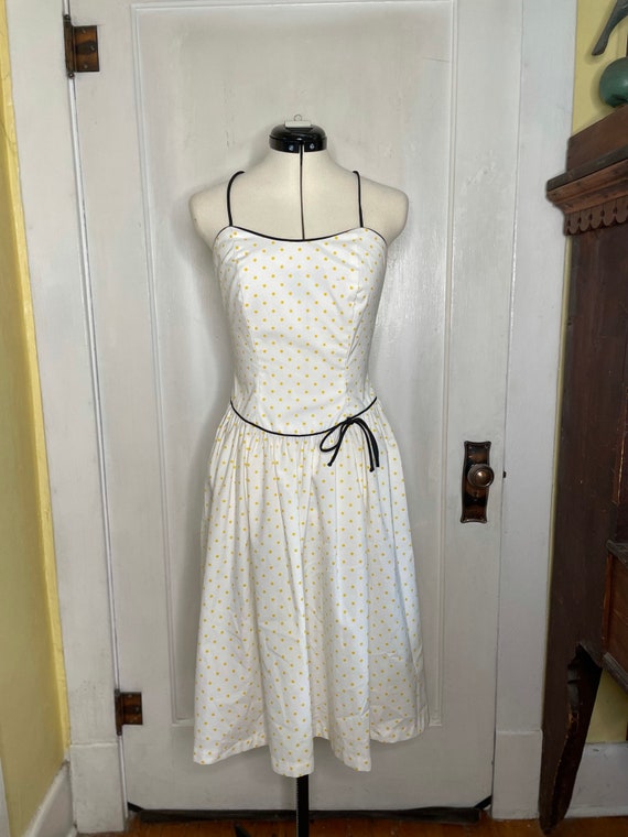 vintage polka dot dress, black trim detail - image 1
