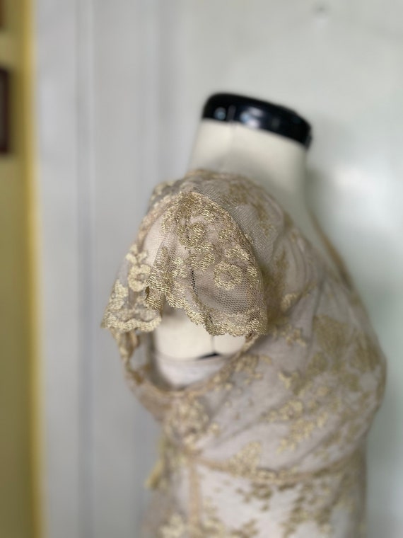 Vintage 90s gold lace blouse shirt - image 6