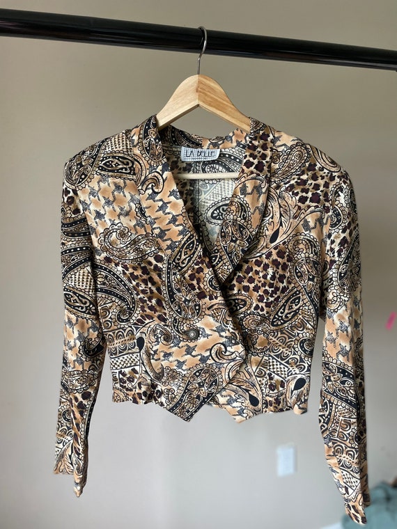 90s cropped fitted blazer animal leopard paisley … - image 5