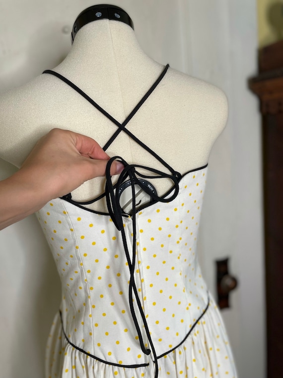 vintage polka dot dress, black trim detail - image 5