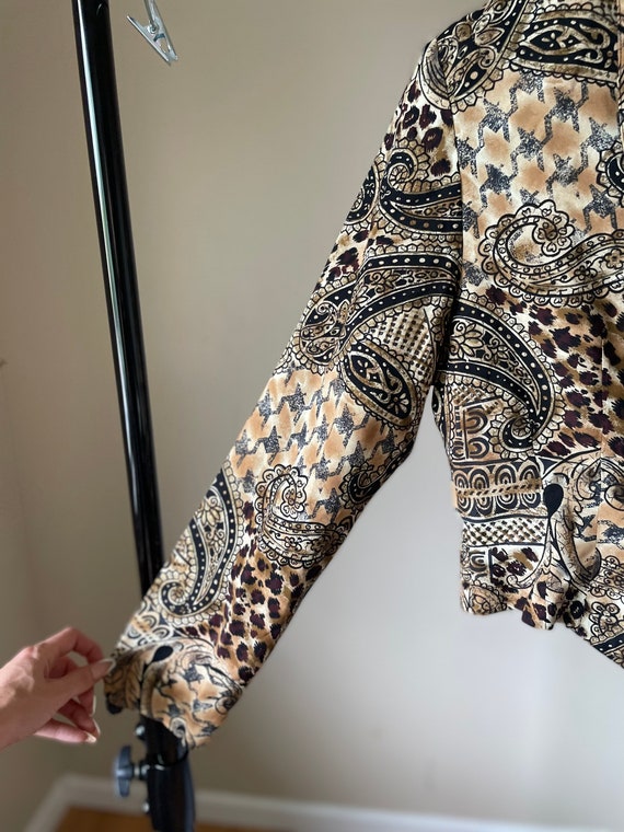 90s cropped fitted blazer animal leopard paisley … - image 2
