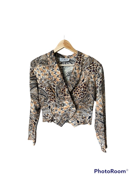 90s cropped fitted blazer animal leopard paisley … - image 1
