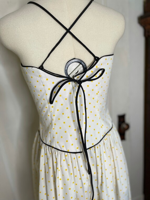 vintage polka dot dress, black trim detail - image 4
