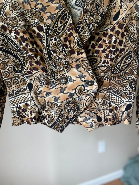 90s cropped fitted blazer animal leopard paisley … - image 3