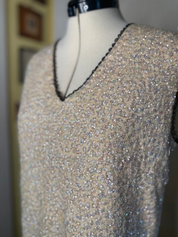 Joseph Magnin cream sequin beaded top - image 3