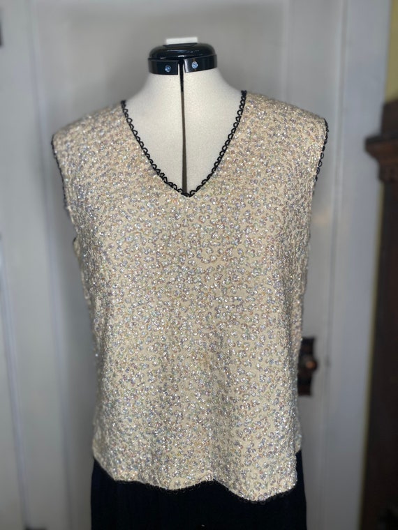 Joseph Magnin cream sequin beaded top - image 2